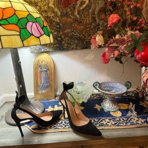 Aquazzura black suede bow tie  6.5